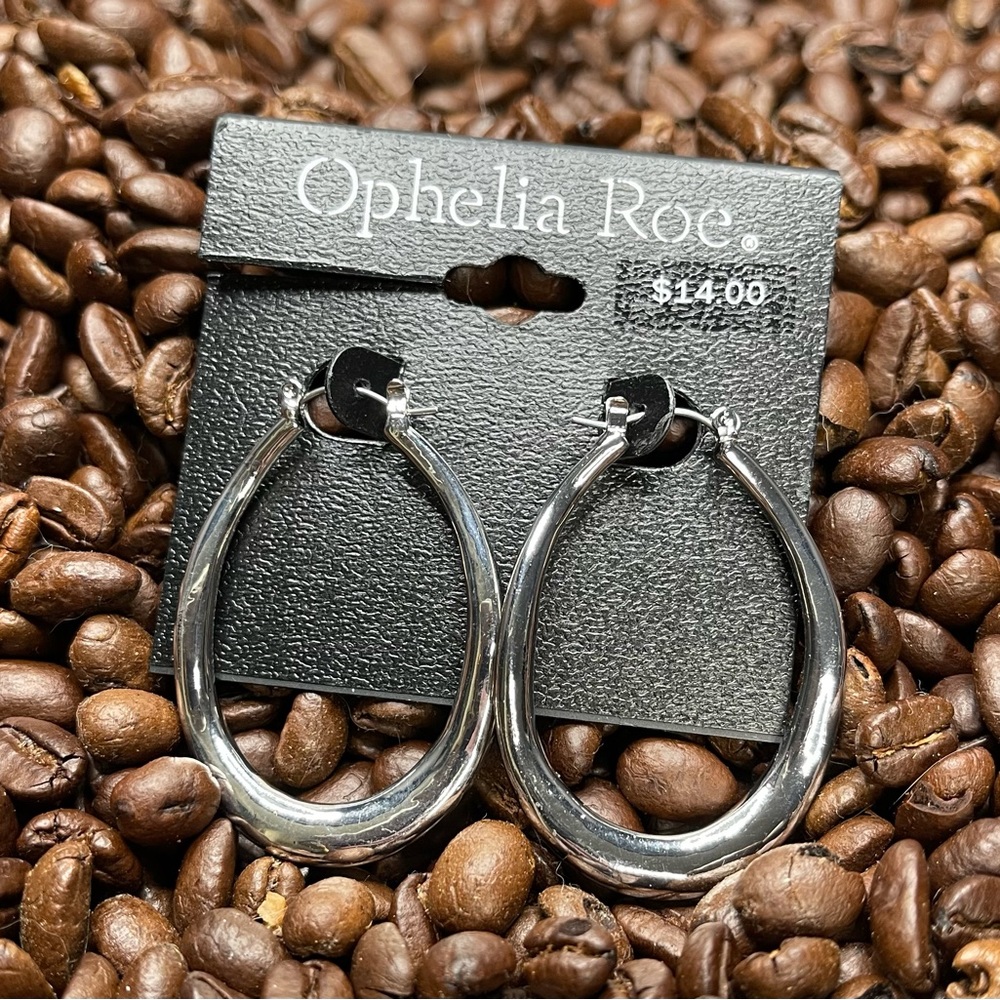 NWT- Ophelia Roe, Silver-Tone, Irregular Shaped, 2in, Hoops